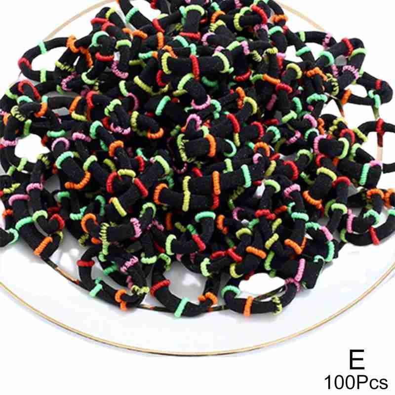 100pcs per pack, seamless high-elasticity candy-colored small black hair ties, children's accessories, towel rings, no seams.